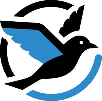 Stylized blue bird soaring in a circular frame symbolizing freedom and aspiration vector