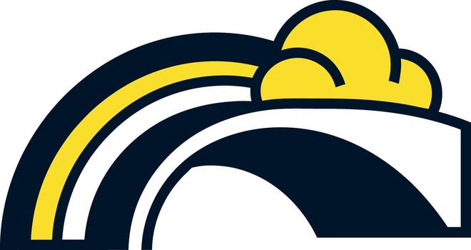 Stylized rainbow and cloud graphic design element in a simple cheerful illustration vector