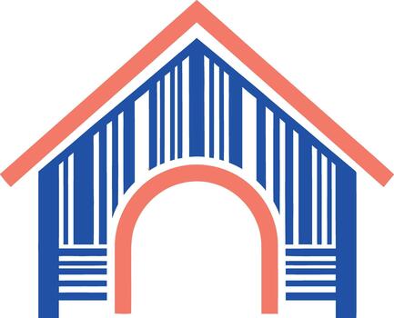 Abstract house icon with barcode design in blue and coral symbolizing modern architecture vector