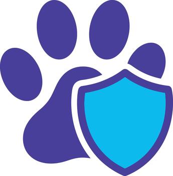 Stylized paw print with a shield symbolizing pet protection and safety in a modern design vector