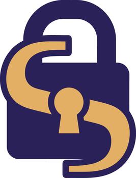 Stylized open padlock with a golden swirl symbolizing security and unlocking potential vector
