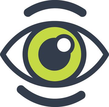 Stylized eye looking forward with green iris representing vision and perception concept vector