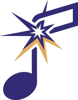 Abstract music note being broken with force creating an explosive powerful sound vector