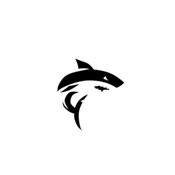 A fierce, dynamic icon of a stylized shark emerging from the water, featuring a sharp profile and aggressive tribal elements, symbolizing predatory force, speed, and marine power. vector