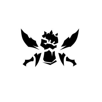 un amenazador, estilizado, y resumen negro silueta diseño combinatorio elementos de un apretado puño y agudo insecto alas, sugerencia fuerza y agresión. vector