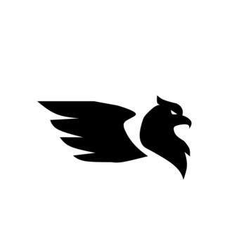 A powerful, dynamic icon of an eagle or hawk head in mid-flight, featuring sharp lines and strong, stylized wings, symbolizing speed, freedom, aggression, and superior predatory force. vector
