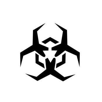 Aggressive, geometric biohazard symbol in black a sharp, futuristic warning icon representing danger, toxicity, and contamination. Great for gaming or tech branding. vector