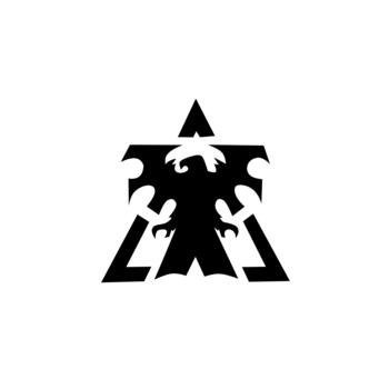 Striking black icon of a stylized eagle or phoenix within a triangular, geometric frame. Represents freedom, power, aviation, and modern gaming identity. vector