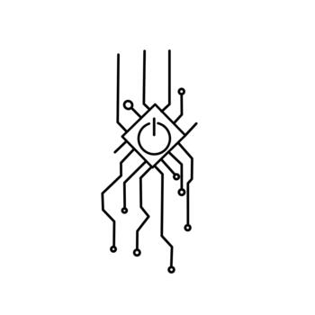 un minimalista línea Arte diseño de un pastilla o UPC con un integrado poder botón símbolo. representa tecnología, informática, puesta en marcha, energía, y digital conexión. vector