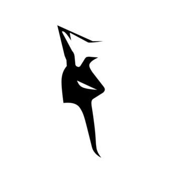 A sleek, minimalist black silhouette of a stylized animal head, possibly a fox or feline, with sharp lines and a mysterious glowing eye. Elegant and abstract. vector