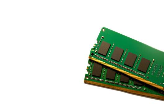 Two green sticks of random access memory for a laptop isolated on a white background photo