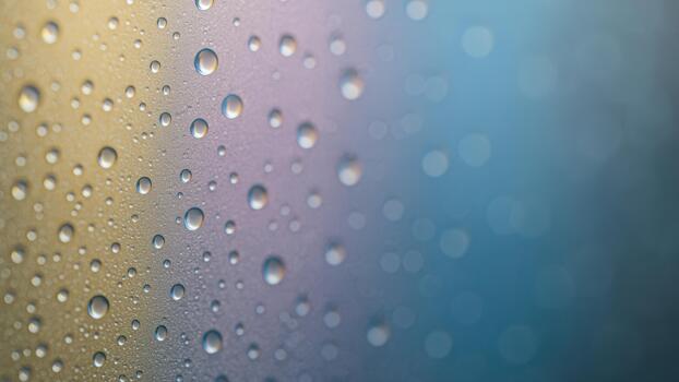 Water Droplets On Gradient Glass Surface With Soft Colorful Bokeh Background photo