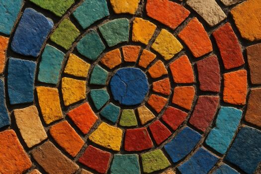 Colorful Stone Mosaic Spiral Forming Concentric Pattern of Textured Tiles photo