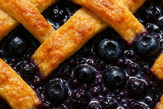 Bubbling Blueberry Lattice Pie With Golden Crust And Juicy Filling photo