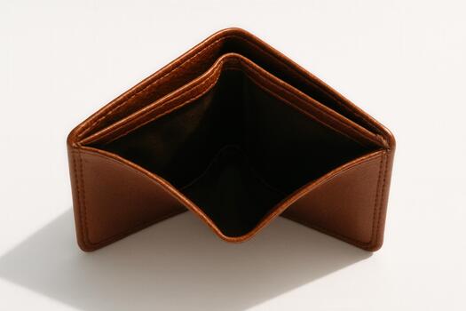 Open Empty Brown Leather Wallet Symbolizing Lack Of Money And Financial Problems photo
