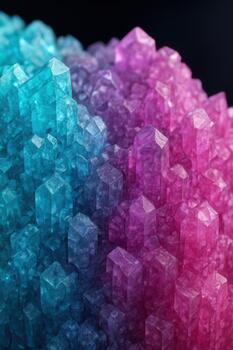 Vibrant Teal And Magenta Crystal Cluster With Geometric Abstract Structure photo