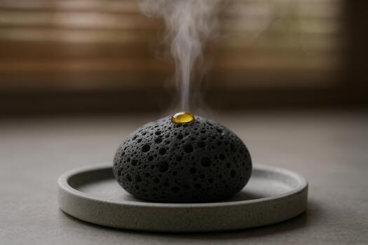 aromaterapia Roca difusor con creciente vapor y ámbar petróleo gotita foto