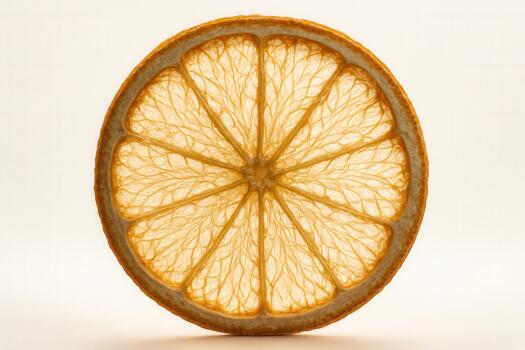 Backlit Translucent Lemon Slice Revealing Delicate Citrus Structure photo