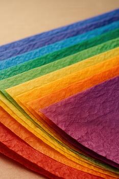 Vibrant Rainbow Colored Tissue Paper Layers in Diagonal Stack photo
