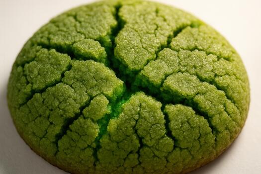 Cracked Green Matcha Cookie with Sugary Texture on Plain Background photo