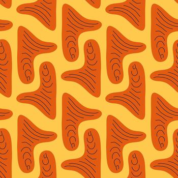 Seamless abstract pattern with orange organic shapes and line details on yellow background for fabric, wallpaper, and wrapping paper vector
