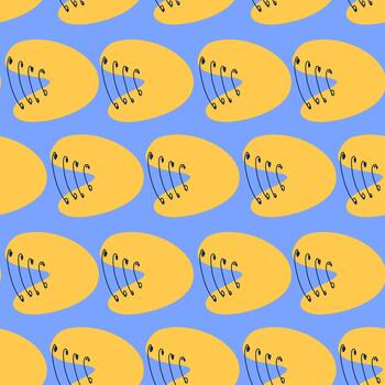 sin costura resumen amarillo formas en azul antecedentes con dibujado a mano texturas, retro maximalismo modelo vector