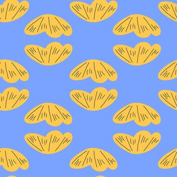 Seamless abstract pattern with yellow organic shapes on blue background for fabric, wallpaper, and wrapping paper vector
