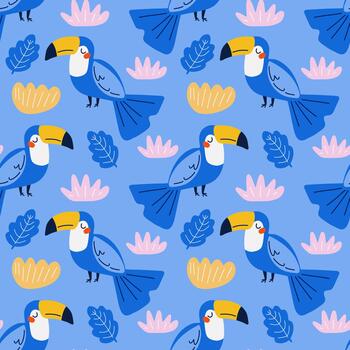 Colorful toucans on blue background vector