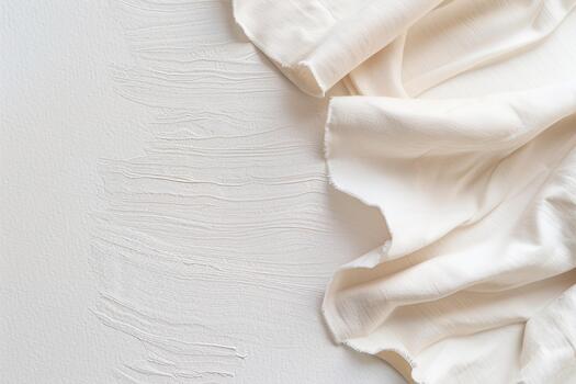 Soft cream and white textures blend together, creating a gentle and inviting background. Fabric drapes slightly, casting delicate shadows that enhance the overall warmth of the scene photo