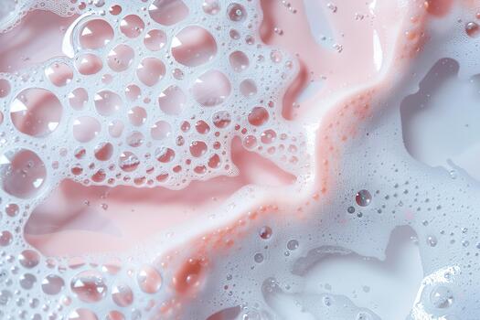A close-up view showcases a smooth gel texture with numerous bubbles, creating a clean and light atmosphere. The pink undertone adds a gentle touch to the overall appearance photo