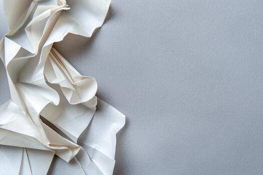 A piece of white paper is elegantly folded and placed against a subtle gray textured background. The folds create interesting shapes and designs, emphasizing simplicity and creativity photo