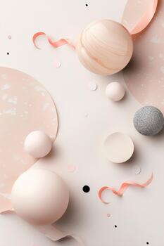 Soft circles in muted colors and delicate ribbons are artfully arranged on a light background, creating a whimsical atmosphere perfect for a party or special event photo
