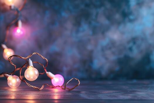 Softly glowing lights are arranged on a dark surface, creating a vibrant and inviting ambiance. The colorful bulbs add warmth, perfect for evening parties and events photo