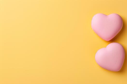Two pink hearts are positioned on a vibrant yellow background, showcasing a simple yet joyful display. This lively combination is perfect for expressing love or adding cheer to various occasions photo
