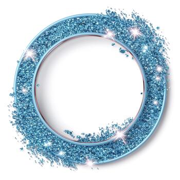 This sparkling circular frame features a shimmering blue rim, perfect for enhancing invitations or decorations. Its wide blank center allows for customization and creativity photo