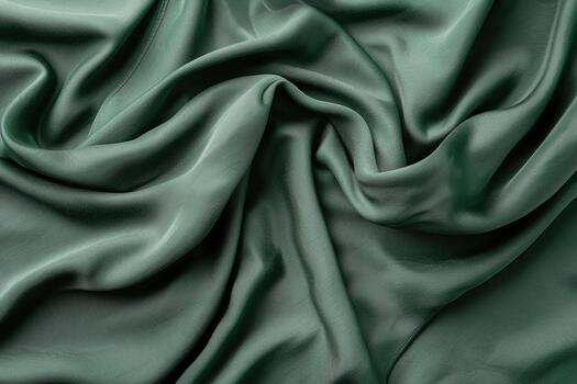 Soft fabric in a deep green hue is elegantly draped with gentle, flowing folds. The fine wool texture creates a luxurious and calm atmosphere, enhancing any space photo