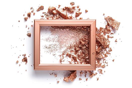 A rustic glitter frame is placed on a clean surface, surrounded by warm sparkles and scattered remnants of broken material. The scene is inviting and cozy, perfect for decoration ideas photo