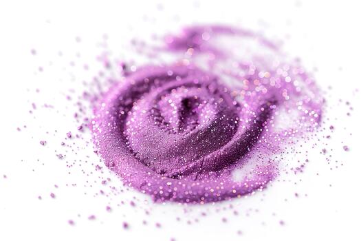 A vibrant purple glitter swirl creates a magical effect against a clean white background. This sparkling combination can enhance various artistic projects, adding a unique touch photo
