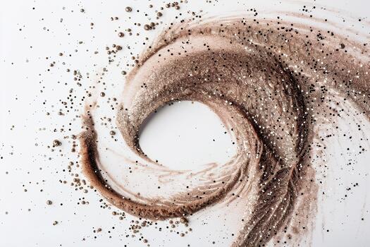 Fine sparkling dust floats gracefully in a swirling motion, forming an elegant spiral. The shimmering particles create a captivating visual that sparkles in the light photo