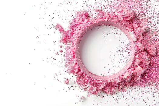 Bright pink glitter forms a circular shape with glowing edges, leaving a clean, empty center. This vibrant design is perfect for invitations, crafts, or digital projects photo