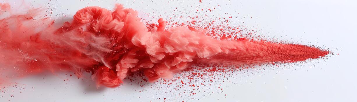 A captivating swirl of glitter forms a romantic trail with soft curves. This vibrant dust showcases hues of red against a bright white backdrop, creating an enchanting visual effect photo