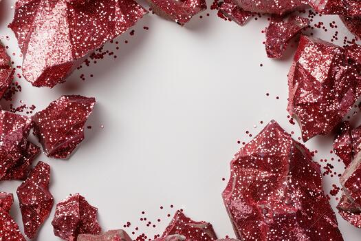 Decorative red glitter pieces create a luxurious frame filled with deep sparkle. Ideal for crafts, events, and creative projects. The vibrant color adds a touch of glamour to any setting photo