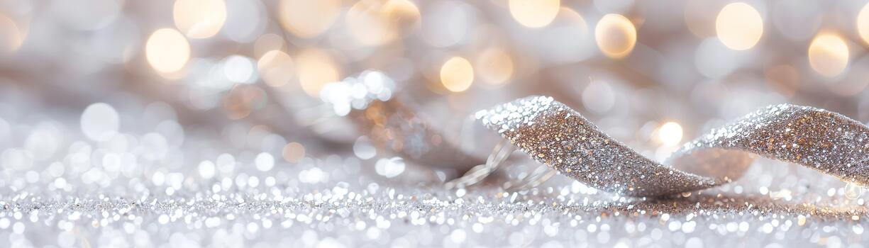 Bright and shimmering Christmas lights form a graceful curved line, adding a touch of sparkle to a festive scene filled with soft bokeh glow. The atmosphere is cheerful and magical photo