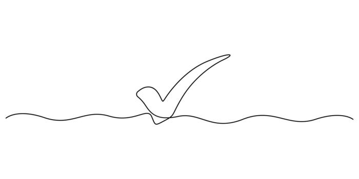 Check mark continuous one line drawing minimalist style graphic illustration vector