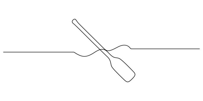 Minimalist single line art drawing of canoe paddle isolated in white background graphic illustration vector
