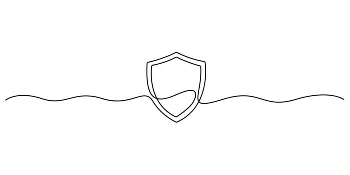 Shield continuous one line drawing minimalist style graphic illustration vector