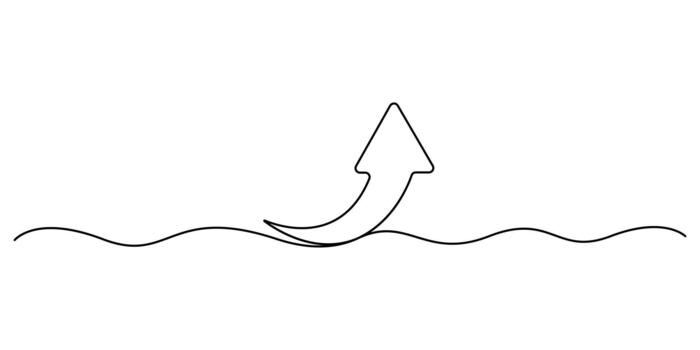 flecha arriba en uno continuo línea Arte estilo. flecha dibujo con editable carrera en blanco antecedentes. gráfico ilustración vector