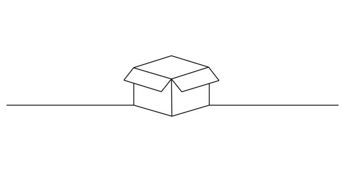 Open box in one continuous line drawing minimalist style graphic illustration vector
