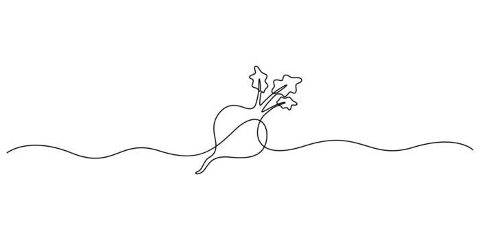 Beet root continuous one line drawing minimalist style graphic illustration vector