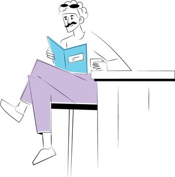 Man reading a book at a table vector